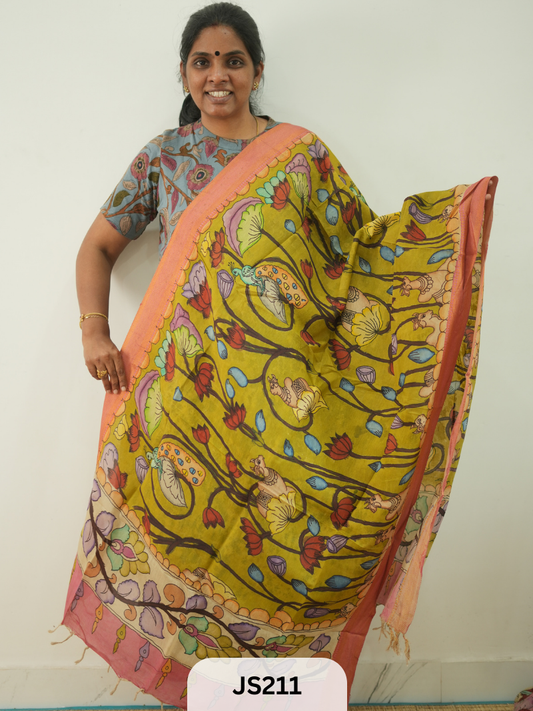 PEN KALAMKARI CHENNURI SILK DUPATTA