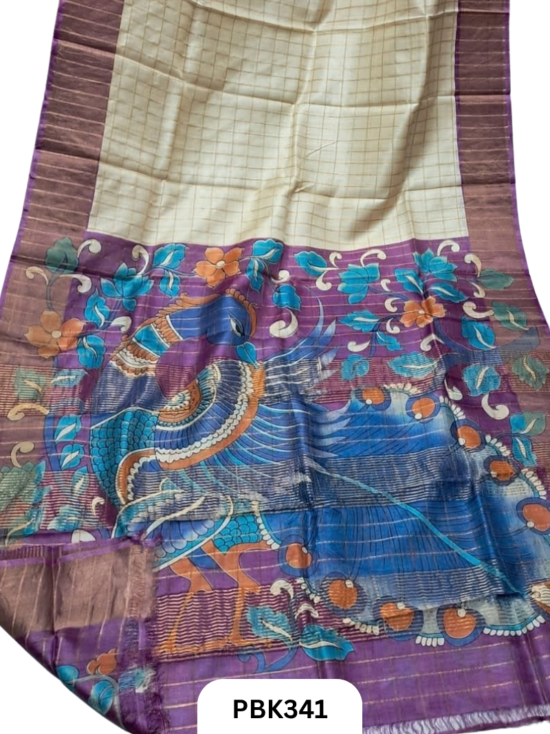 Pure Handloom Check Zari Tussar Silk Saree