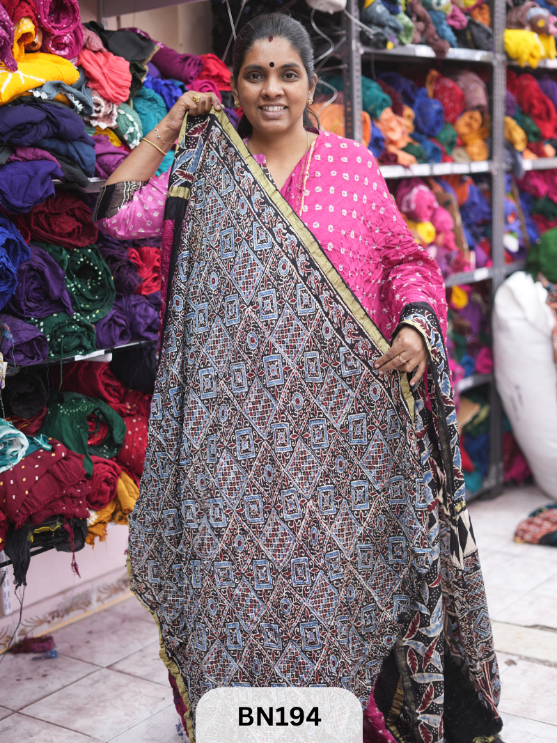 AJRAKH BANDHEJ WITH SKIRT BORDER SAREES | MODAL GAJI FABRIC