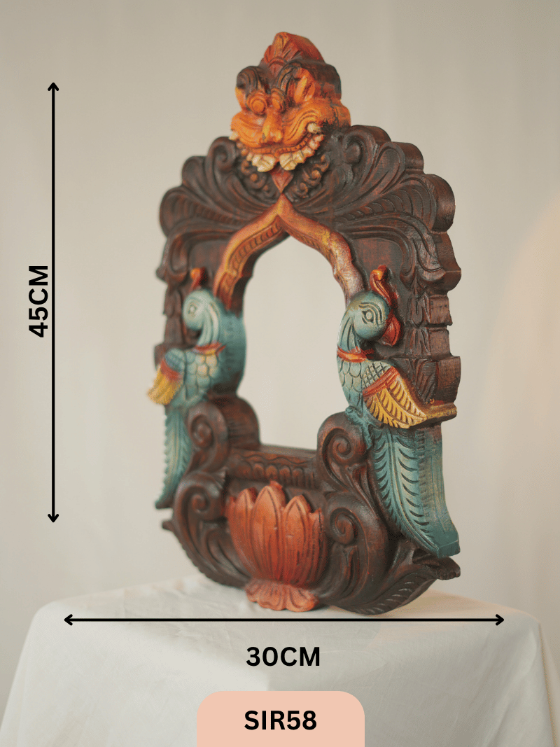 WOODEN YAZHI WITH SENGOTTUVEL HANGING MIRROR - Height 18" INCH, WIDTH 12"INCH