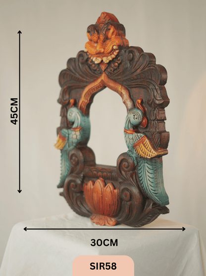 WOODEN YAZHI WITH SENGOTTUVEL HANGING MIRROR - Height 18" INCH, WIDTH 12"INCH