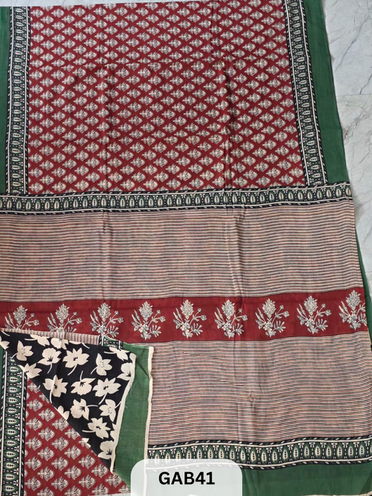BAGRU PRINT COTTON MULMUL SAREES WITH BLOUSE-SAREE 5.5M +BLOUSE 1M