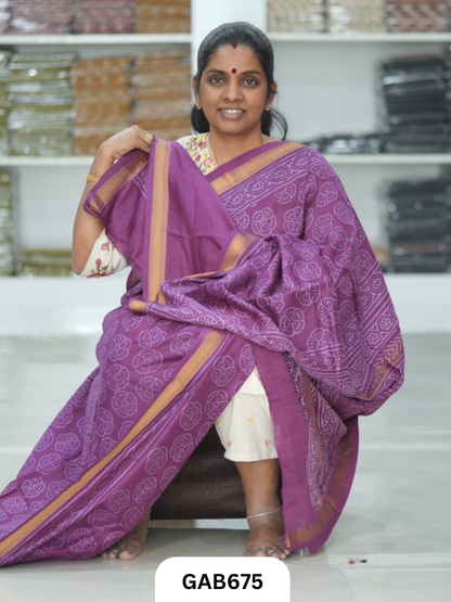 Hand Block Printed Maheshwari Silk Saree