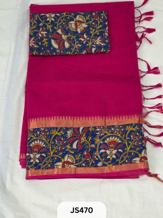 Mangalagiri Cotton X Kalamkari patch Border / dual blouse-1 mtr Kalamkari Blouse