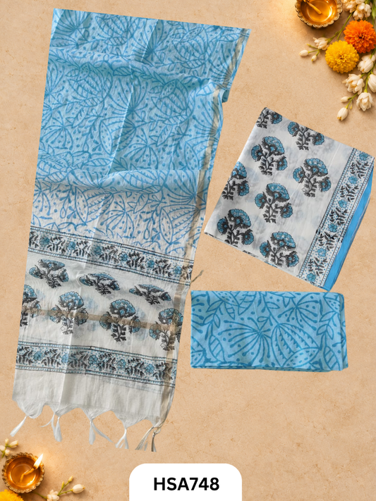 HandBlock Printed Chanderi Silk Dupatta With Cotton Suits -Top 2.5M Duptta 2.5M