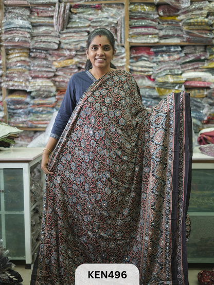 MODAL NATURAL AJRAKH HANDBLOCK SAREE WITH GLUE MIRROR