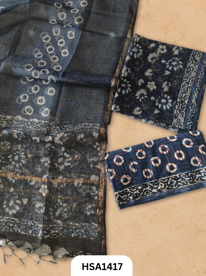 Hand block printed kota doriya suit top &duppta 2.5 meter