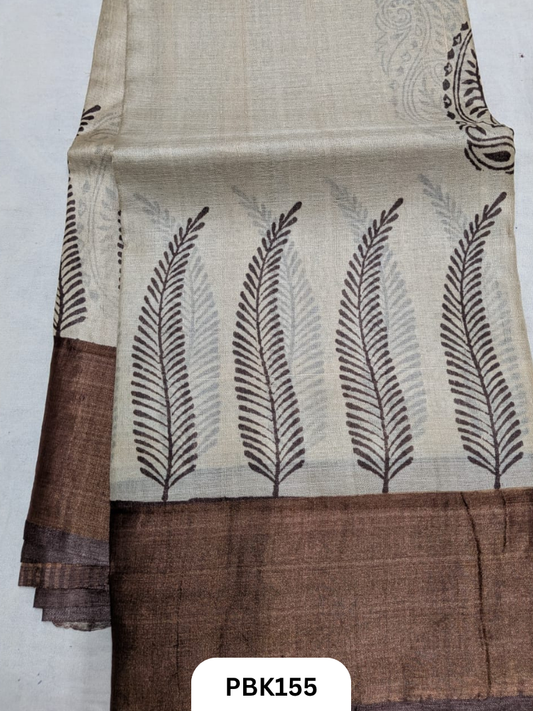 Premium Pure Tussar Silk Handblock Print Saree – Kolkata Special