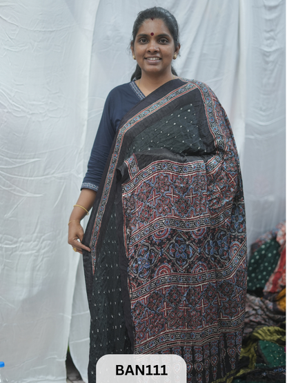 BANDHANI WITH AJRAKH SEMI GAJI SAREE