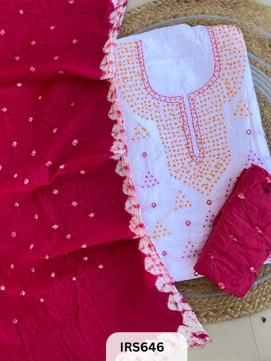 HAND GITHAN WORK AND EMBROIDERY TOP WITH BANDHANI BOTTOM AND DUPATTA