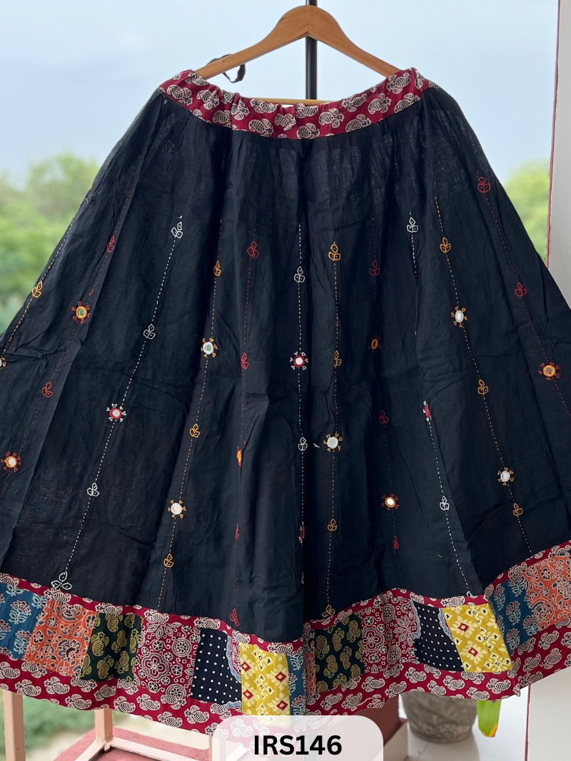 AJRAKH PRINT PATCH WORK AND APLIQUE WORK SKIRT