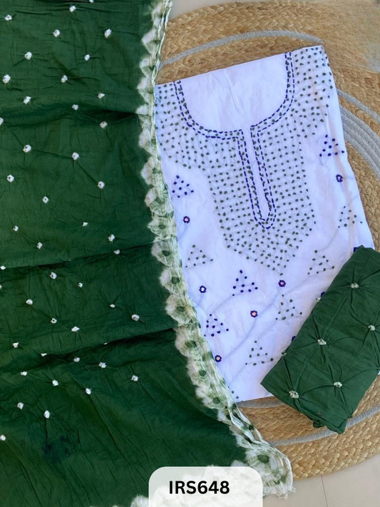 HAND GITHAN WORK AND EMBROIDERY TOP WITH BANDHANI BOTTOM AND DUPATTA