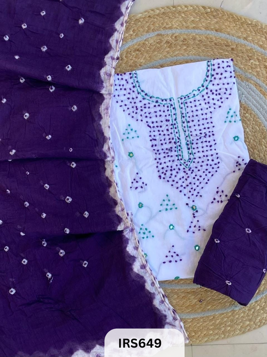 HAND GITHAN WORK AND EMBROIDERY TOP WITH BANDHANI BOTTOM AND DUPATTA
