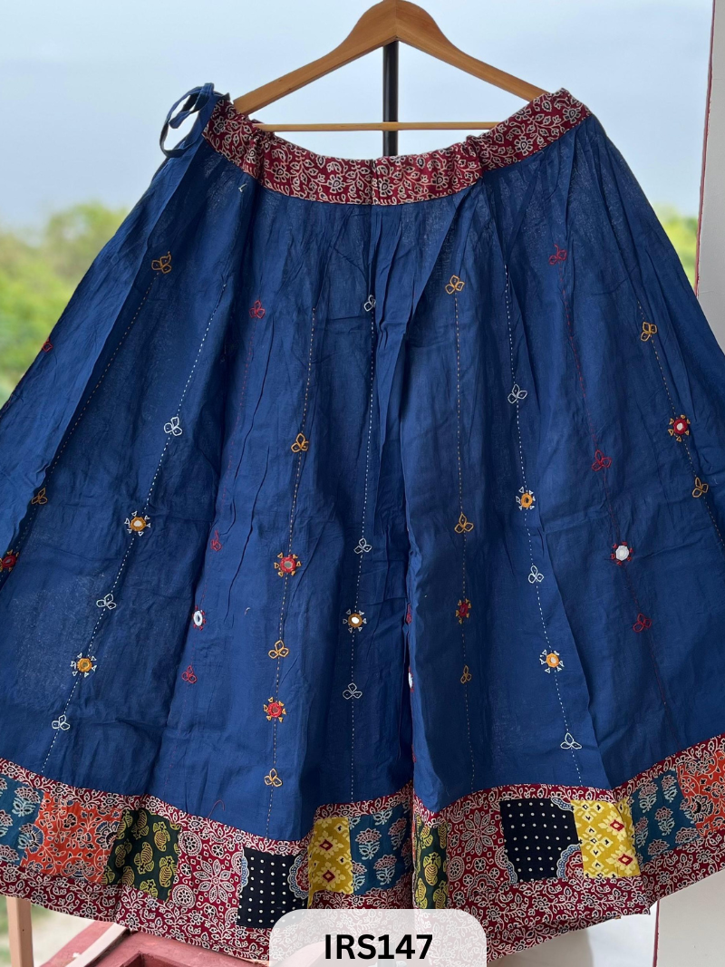 AJRAKH PRINT PATCH WORK AND APLIQUE WORK SKIRT