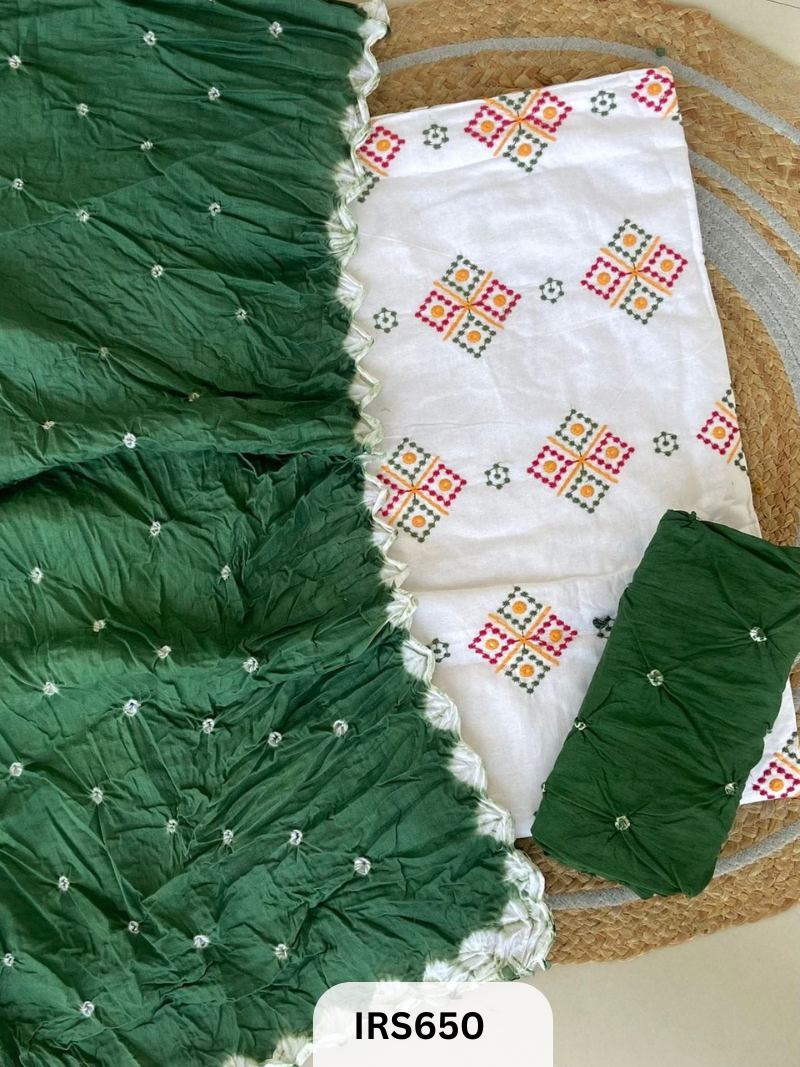 HAND GITHAN WORK AND EMBROIDERY TOP WITH BANDHANI BOTTOM AND DUPATTA