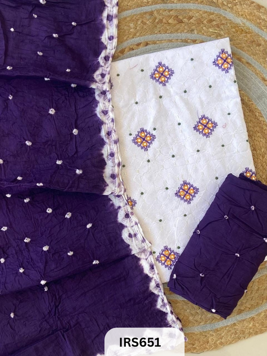 HAND GITHAN WORK AND EMBROIDERY TOP WITH BANDHANI BOTTOM AND DUPATTA