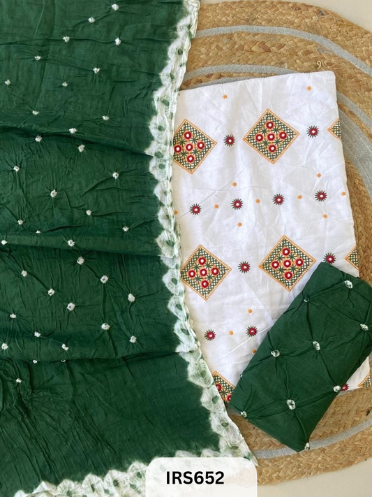 HAND GITHAN WORK AND EMBROIDERY TOP WITH BANDHANI BOTTOM AND DUPATTA
