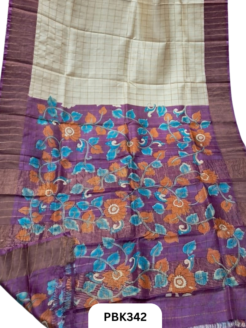 Pure Handloom Check Zari Tussar Silk Saree