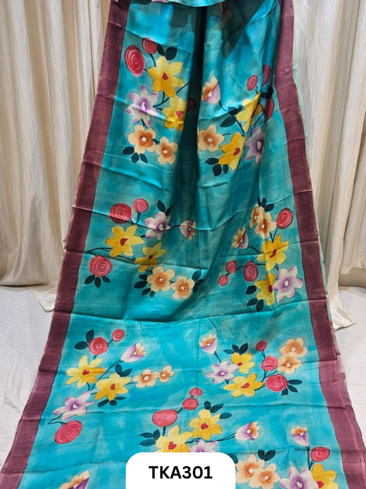 PURE HANDOWEN TUSSAR HAND PAINTED SAREE