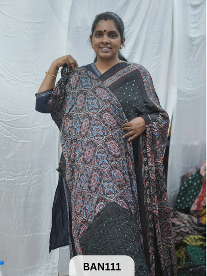 BANDHANI WITH AJRAKH SEMI GAJI SAREE