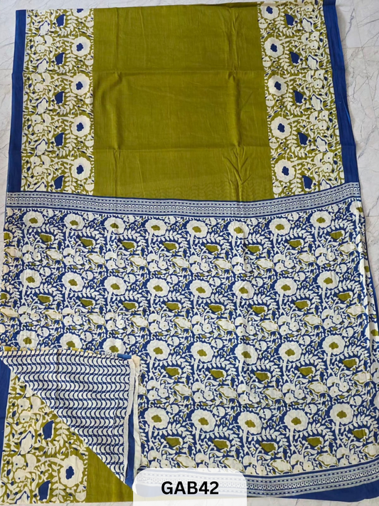 BAGRU PRINT COTTON MULMUL SAREES WITH BLOUSE-SAREE 5.5M +BLOUSE 1M
