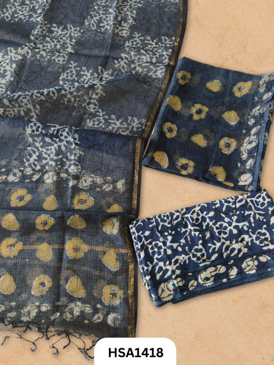 Hand block printed kota doriya suit top &duppta 2.5 meter