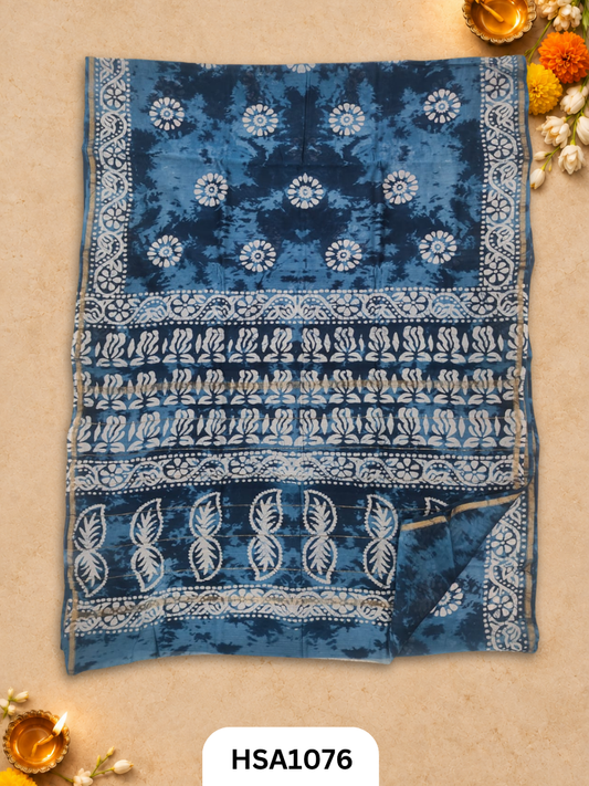 Pure Hand Block Printed Chanderi Silk Saree With Printed Blouse