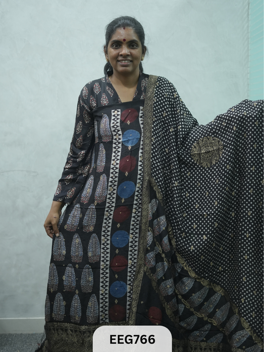 AJRAKH DOLA SILK 2 PCS-UNSTITCHED ( TOP 3.5MTR AND DUPPATA 2.25MTR )
