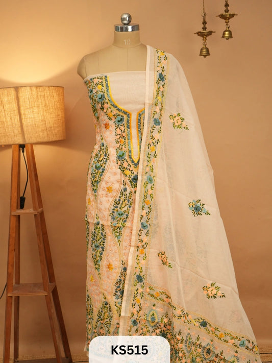 Dupion Chanderi Silk  With Hand Kantha Stitch