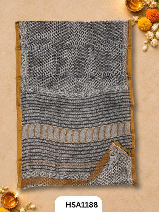 Hand Block Printed Kota Doriya Saree with Blouse
