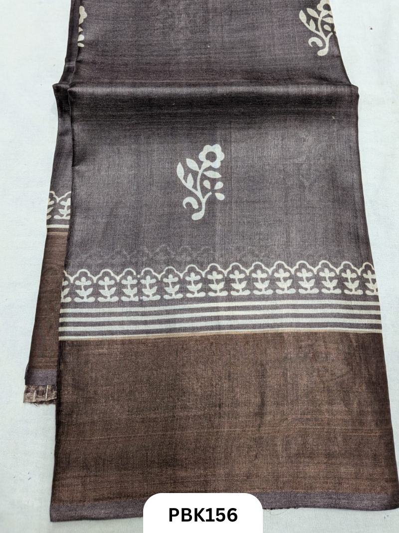 Premium Pure Tussar Silk Handblock Print Saree – Kolkata Special