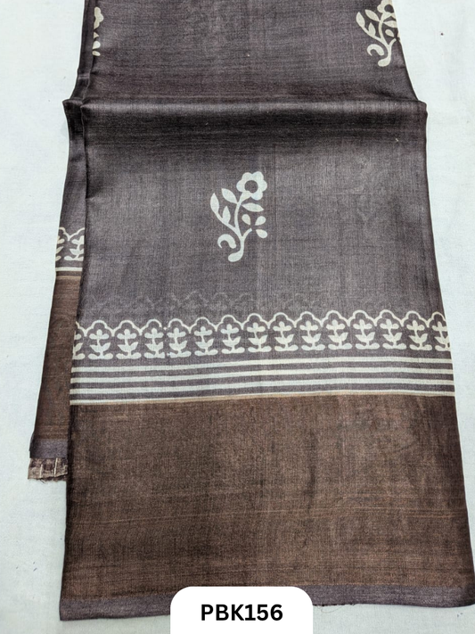 Premium Pure Tussar Silk Handblock Print Saree – Kolkata Special