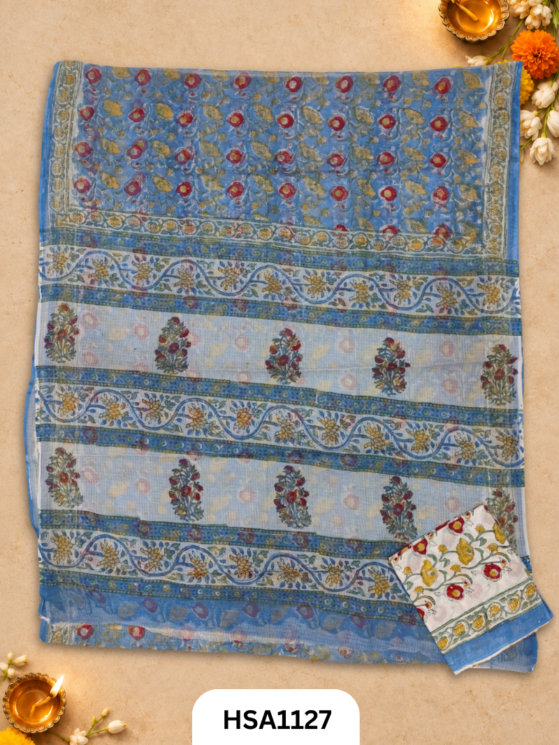 Hand Block Printed Traditional Designs & Multi Colour Combinations Kota Doria Sarees