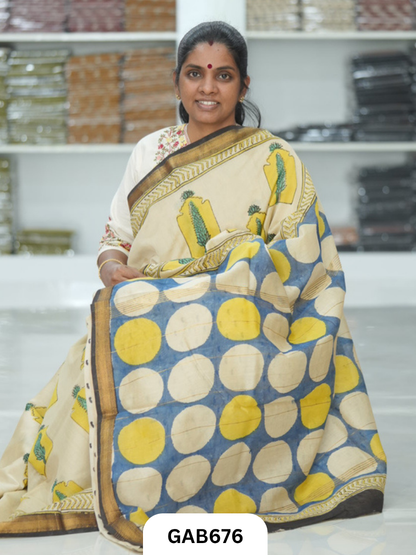 Hand Block Printed Maheshwari Silk Saree