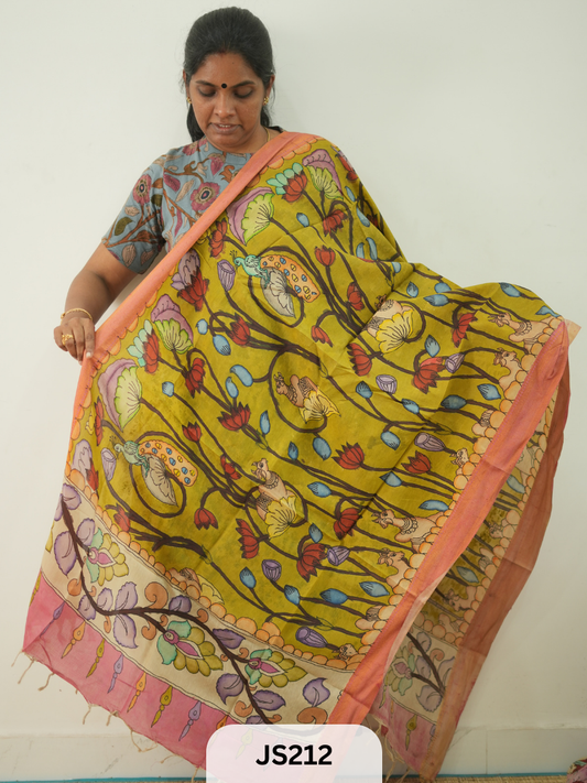 PEN KALAMKARI CHENNURI SILK DUPATTA