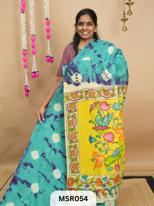 BANGLORE SILK BORDERLESS  KALAMKARI TIE AND DYE