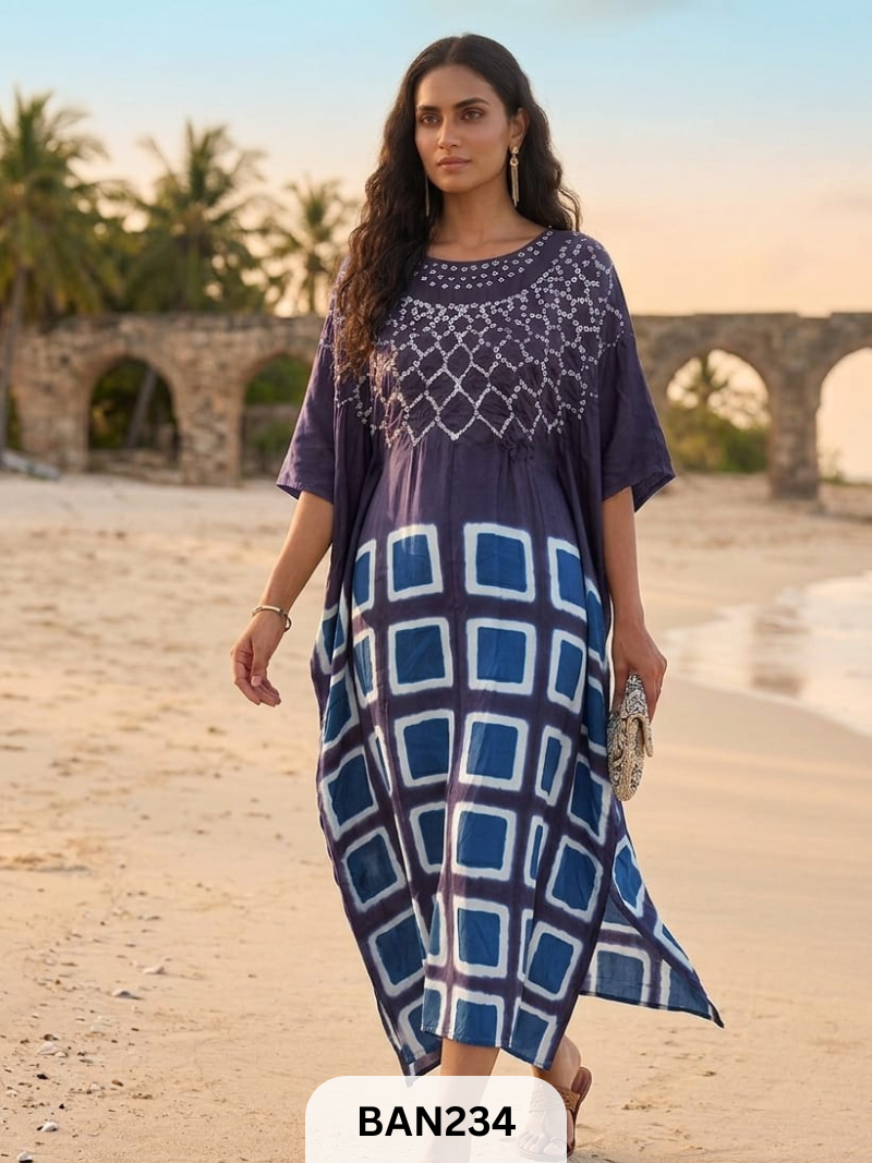 MODAL GUL NECK CLAMP DYE UNSTITCHED  KAFTAN