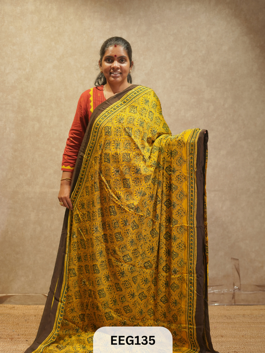 AJRAKH MODAL SAREE WITH KHATLI HANDWORK