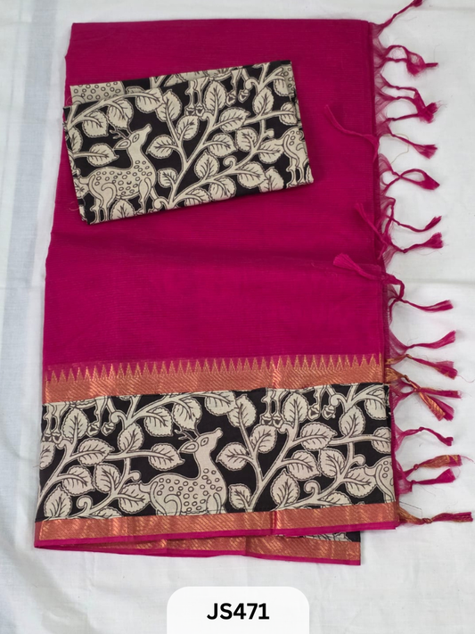Mangalagiri Cotton X Kalamkari patch Border / dual blouse-1 mtr Kalamkari Blouse