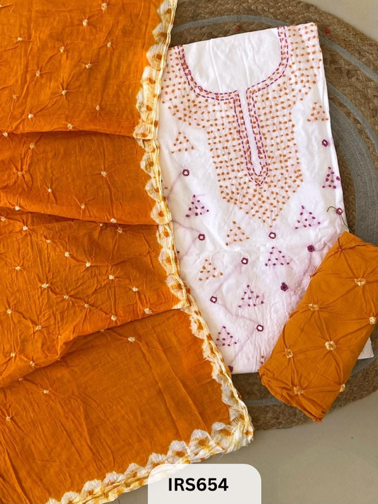 HAND GITHAN WORK AND EMBROIDERY TOP WITH BANDHANI BOTTOM AND DUPATTA