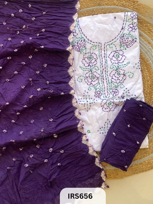 HAND GITHAN WORK AND EMBROIDERY TOP WITH BANDHANI BOTTOM AND DUPATTA