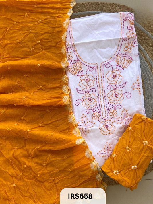 HAND GITHAN WORK AND EMBROIDERY TOP WITH BANDHANI BOTTOM AND DUPATTA