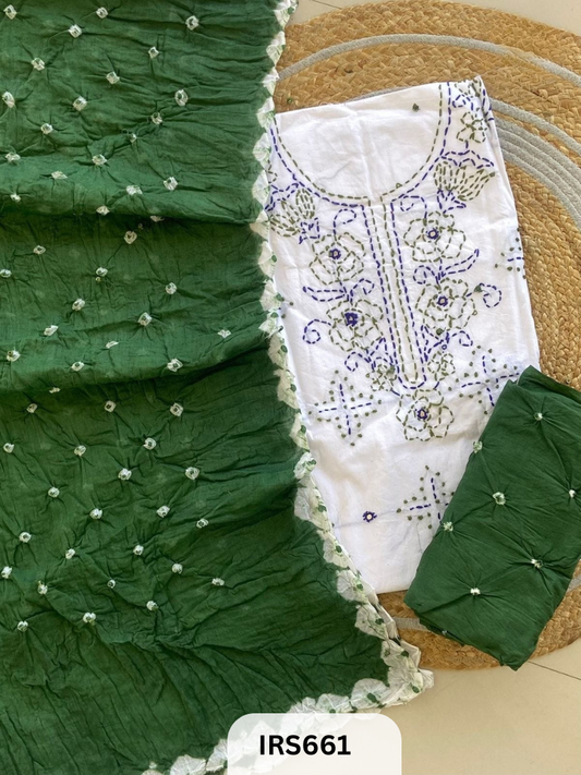 HAND GITHAN WORK AND EMBROIDERY TOP WITH BANDHANI BOTTOM AND DUPATTA