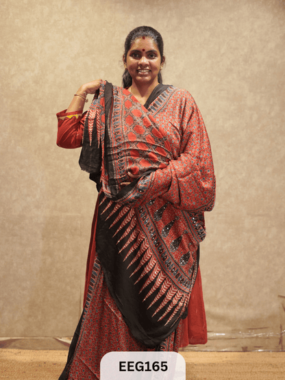 AJRAKH MODAL SAREE WITH MIRROR