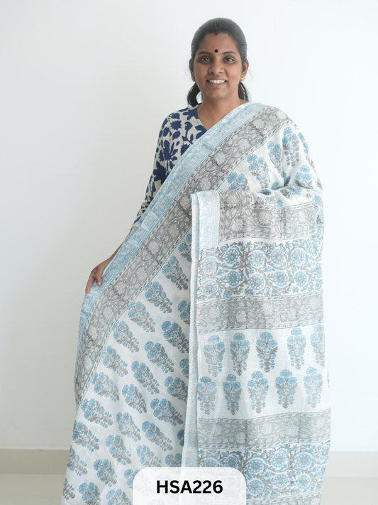 LENIN COTTON HANDBLOCK PRINTED SAREE