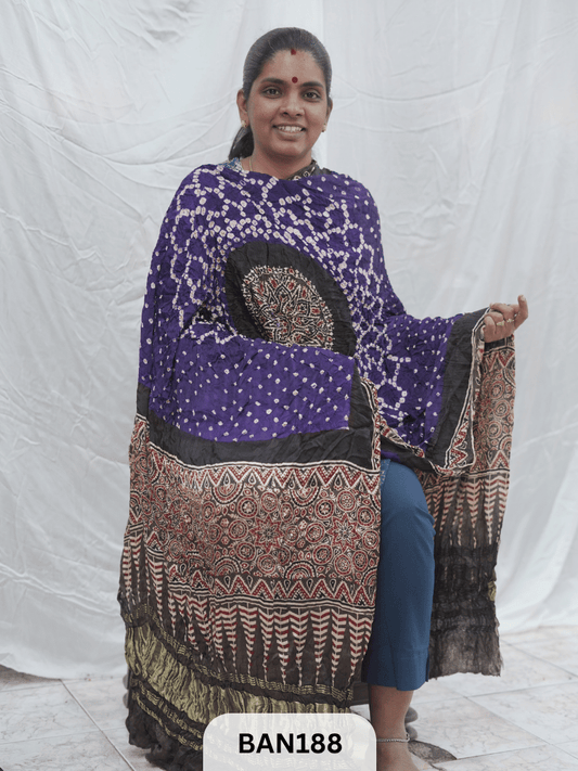 AJRAKH BANDHEJ GUL DUPPATA WITH LAGDI PATTA