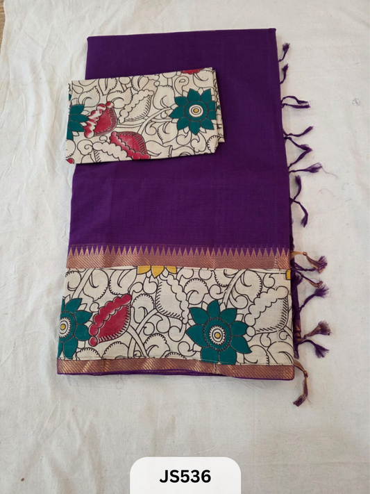 Mangalagiri Cotton X Kalamkari patch Border / dual blouse-1 mtr Kalamkari Blouse