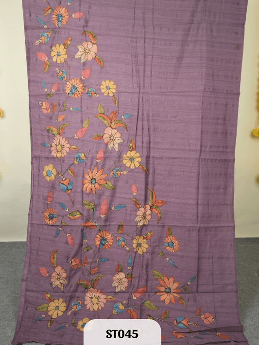 Kalamkari Appliqué work Saree - Premium Semi Tussar