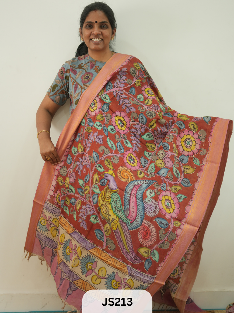 PEN KALAMKARI CHENNURI SILK DUPATTA