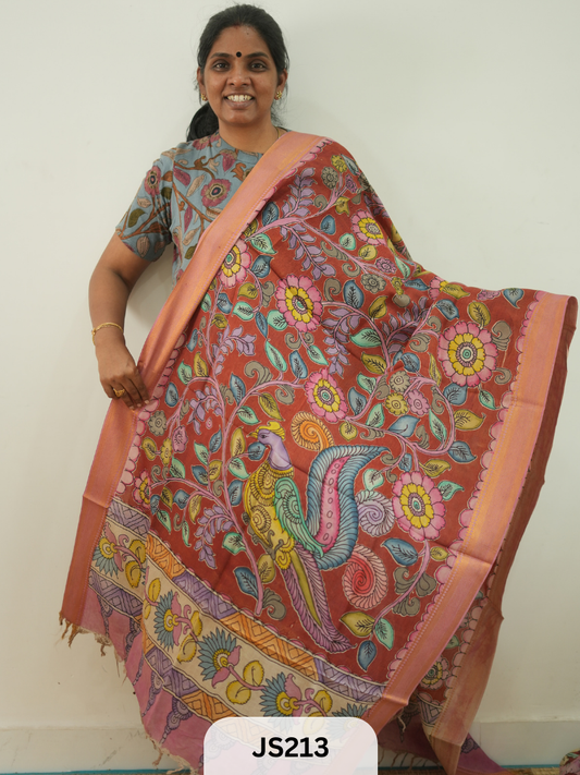PEN KALAMKARI CHENNURI SILK DUPATTA